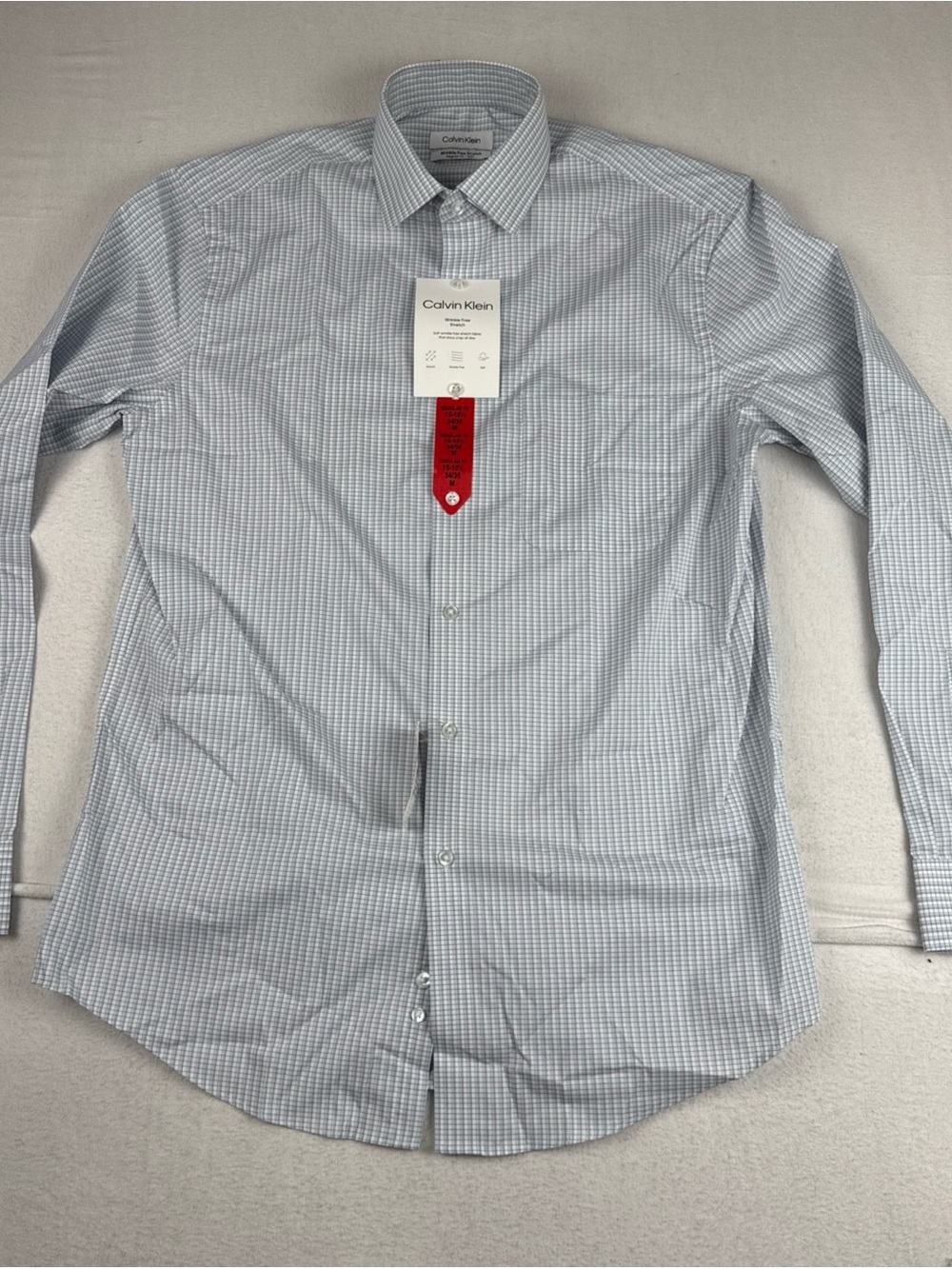 New! Calvin Klein Wrinkle Free Stretch Micro-Plaid Dress shirt M 15-15.5, 34/35
